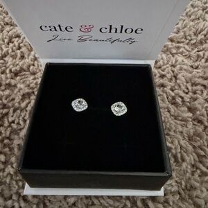 Cate & Chloe Ruth Stud Earrings Crystal Halo 18k White Gold Plated